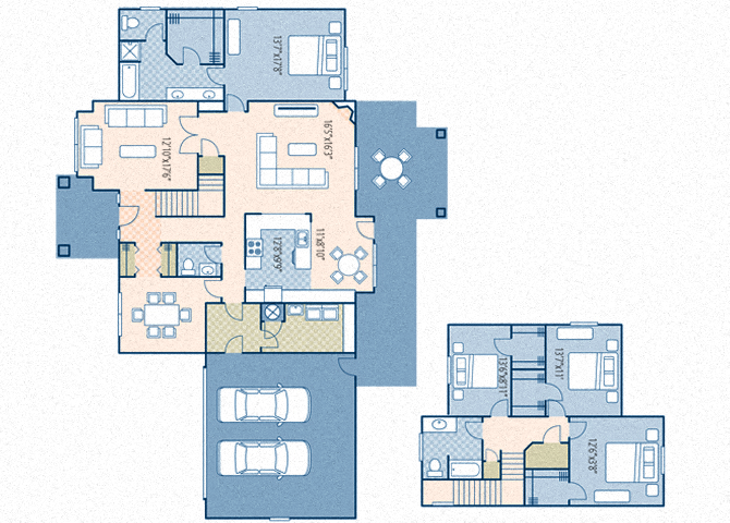 Floor plan for 4 beds, 2.5 baths, 2290 sqft